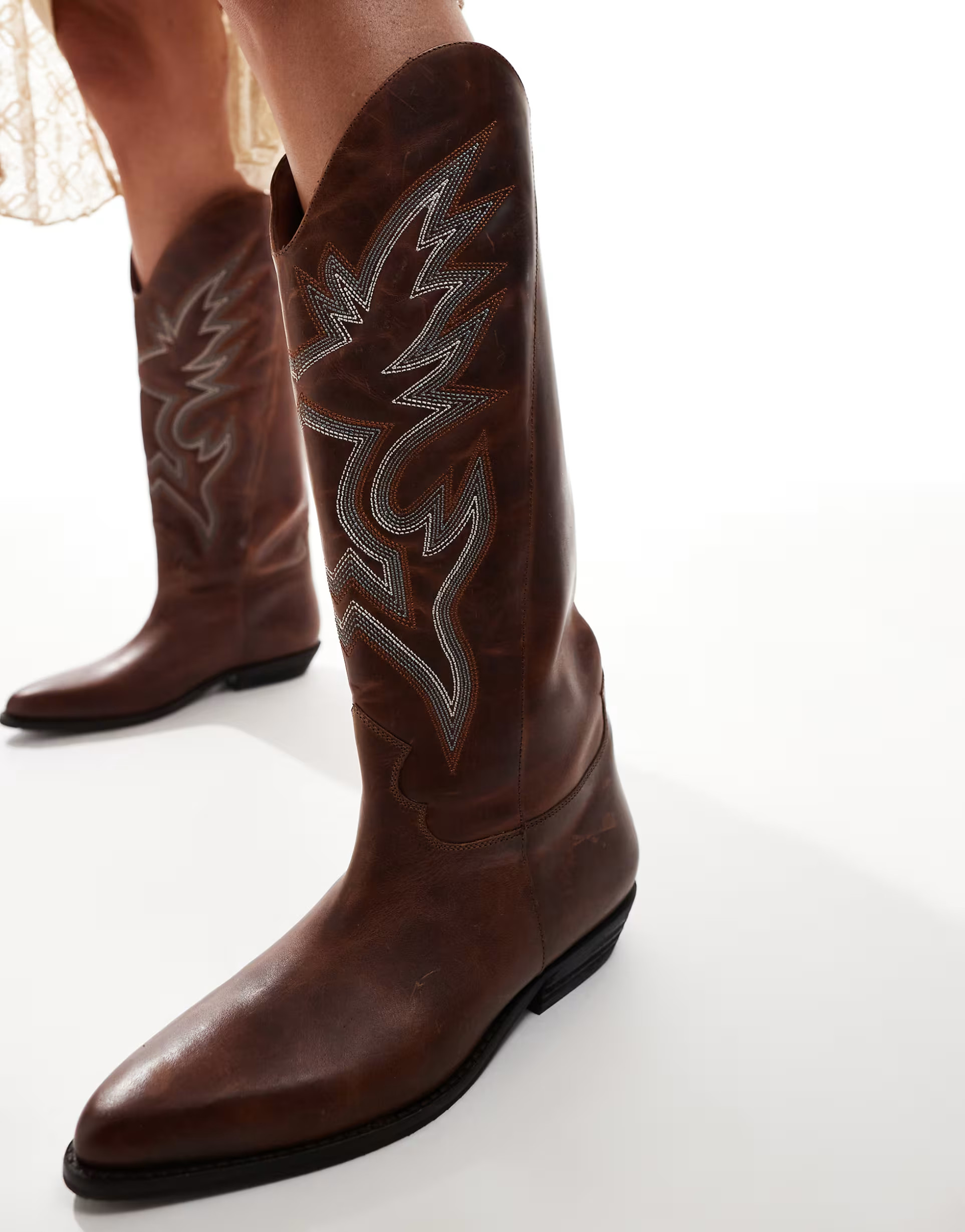 Bronx Kendra western knee boots in rust vintage leather | ASOS (Global)