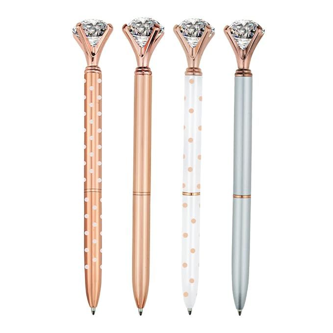 4 Pcs Rose Gold Pen with Big Diamond/Crystal,Metal Ballpoint Pen,Rose Gold White and Silver,Schoo... | Amazon (US)