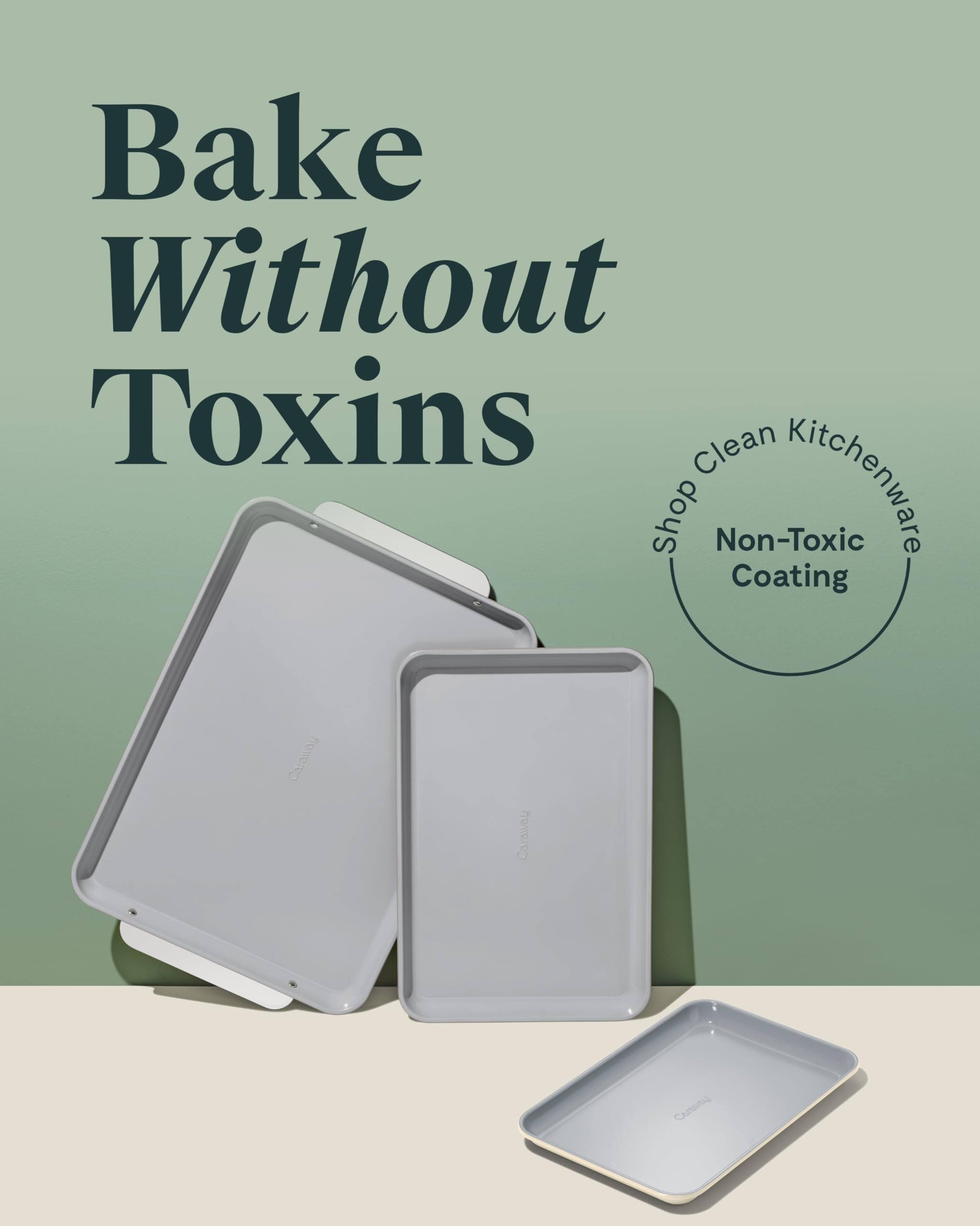 Caraway Non-Stick Ceramic Baking Sheet Trio - Naturally Slick Ceramic Coating - Non-Toxic, PTFE & PFOA Free - 18 x 13" Large, 15 x 10" Medium, & 9" x 13" Small - Cream | Amazon (US)