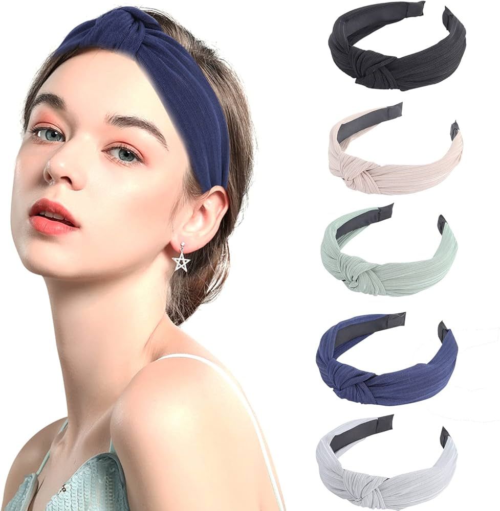LOVNFC Womens Headbands, 5Pcs Knotted Head Bands No Slip Fashion for women Girls (Mixed Color) | Amazon (US)