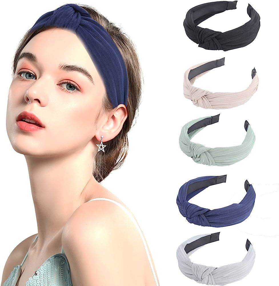 Womens Headbands, 5Pcs Knotted Head Bands No Slip Fashion for women Girls (Mixed Color) | Amazon (US)