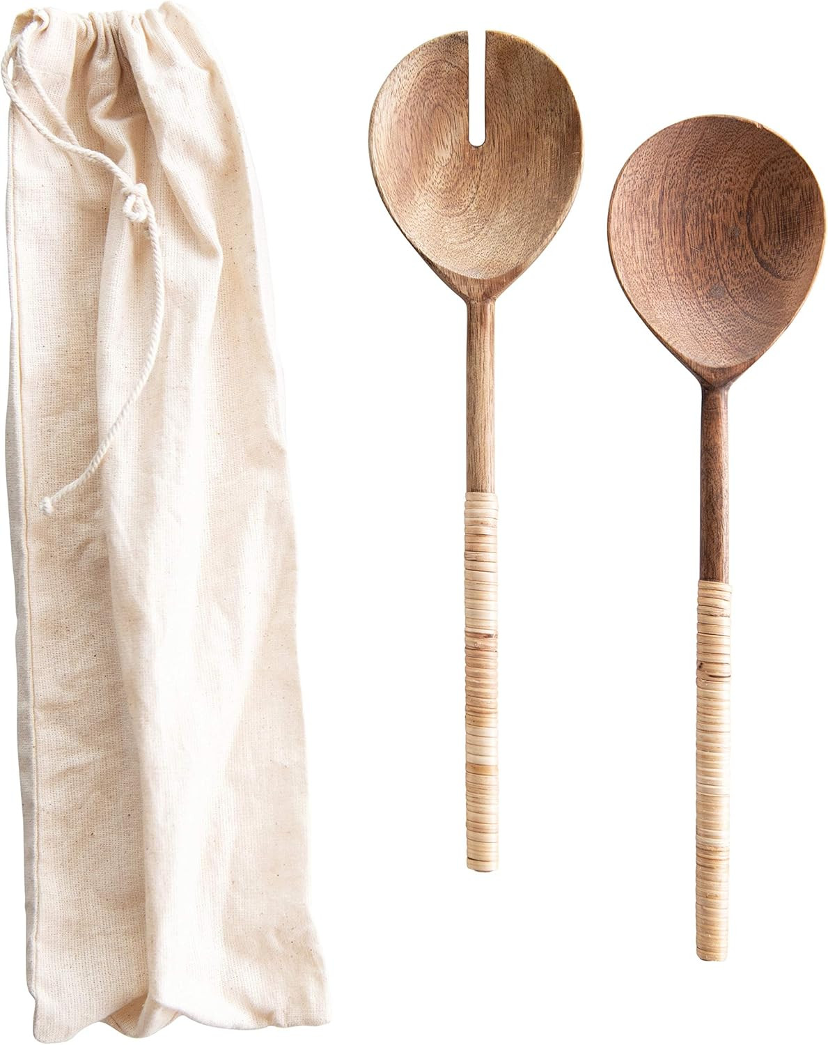 Creative Co-Op Wood Salad Bamboo Handles (Set of 2) Servers, Natural | Amazon (US)