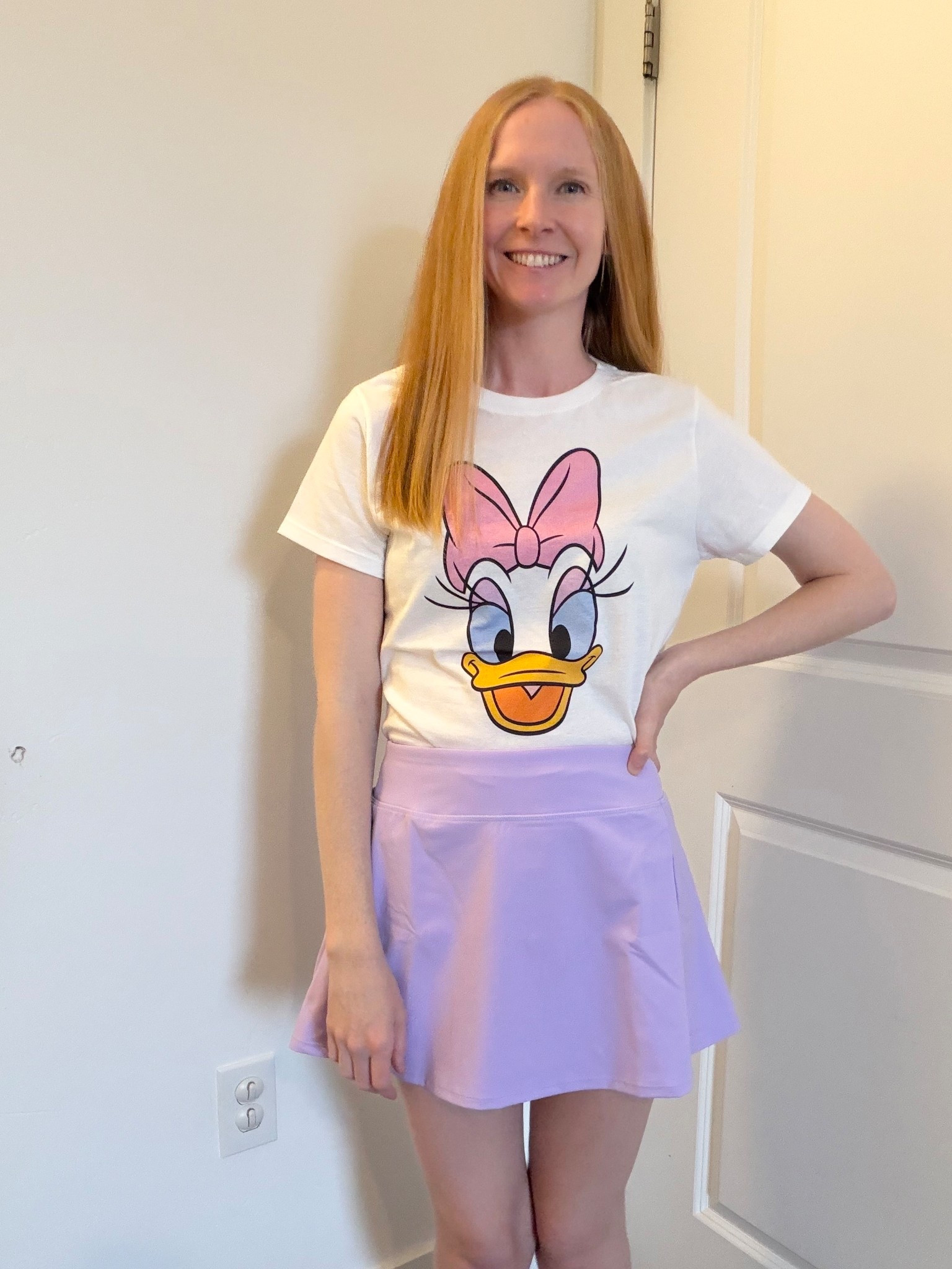 Daisy Duck outfit with a Daisy tee and purple skort 🩷🤍💜

#LTKgrwm #LTKTravel #LTKootd