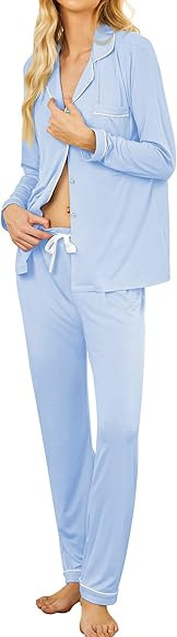 Ekouaer Pajamas Set Long Sleeve Sleepwear Womens Button Down Nightwear Soft Pj Lounge Sets XS-XXL | Amazon (US)