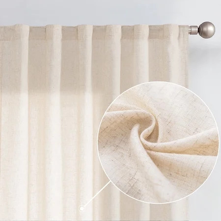 Curtainking Back Tab Curtains 84 inches Crude Beige Light Filtering Curtains Living Room Bedroom Drapes Rod Pocket Linen Farmhouse Curtains Pack of 2 | Walmart (US)