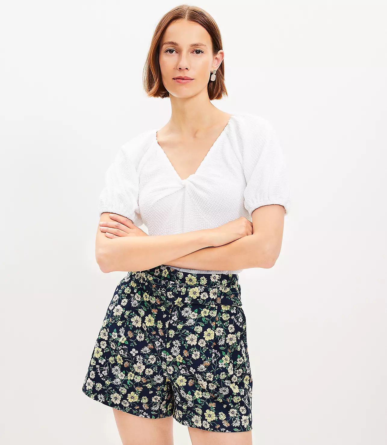 Belted Pleated Shorts in Floral Twill | LOFT