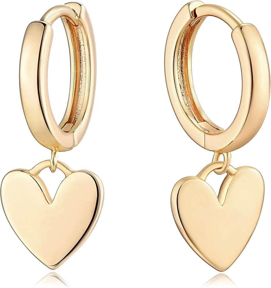 Mevecco Gold Dainty Dangle Hoop Earrings for Women 14K Gold Plated Delicate cute Geometric Triangle  | Amazon (US)