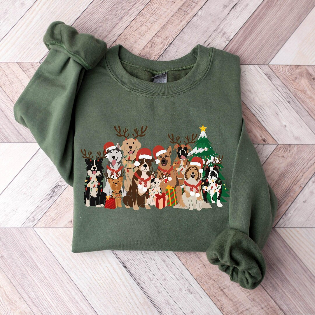 Christmas Dogs Sweatshirt : Dog Lover Holiday Sweater, Cute Xmas Gift, Festive Holiday Outfit - E... | Etsy (US)