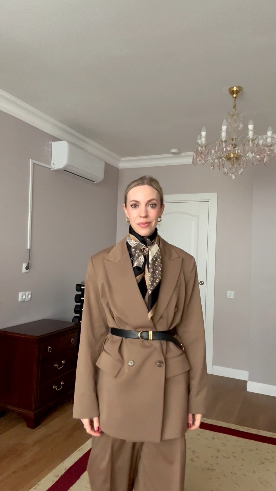 Workwear outfit, spring look, brown suit, silk scarf, spring office wear 

#LTKspring #LTKWorkwear #LTKOver40