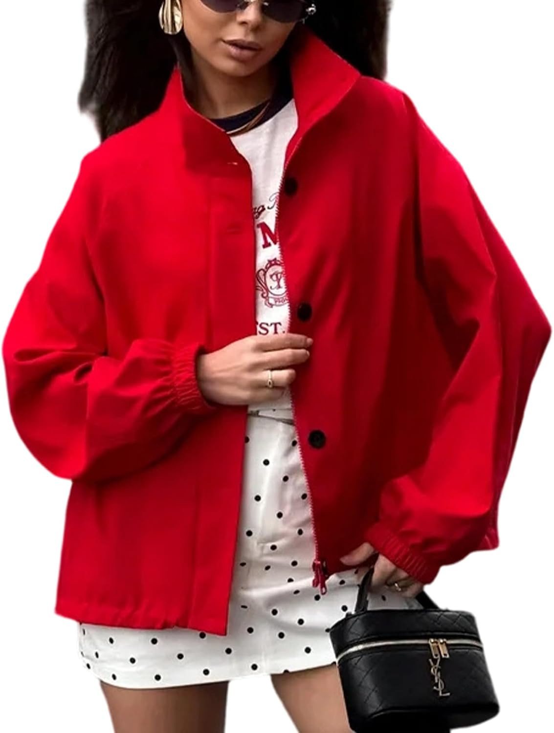 Womens Funnel Neck Jacket Trendy Oversized Lightweight Outwear | Amazon (US)