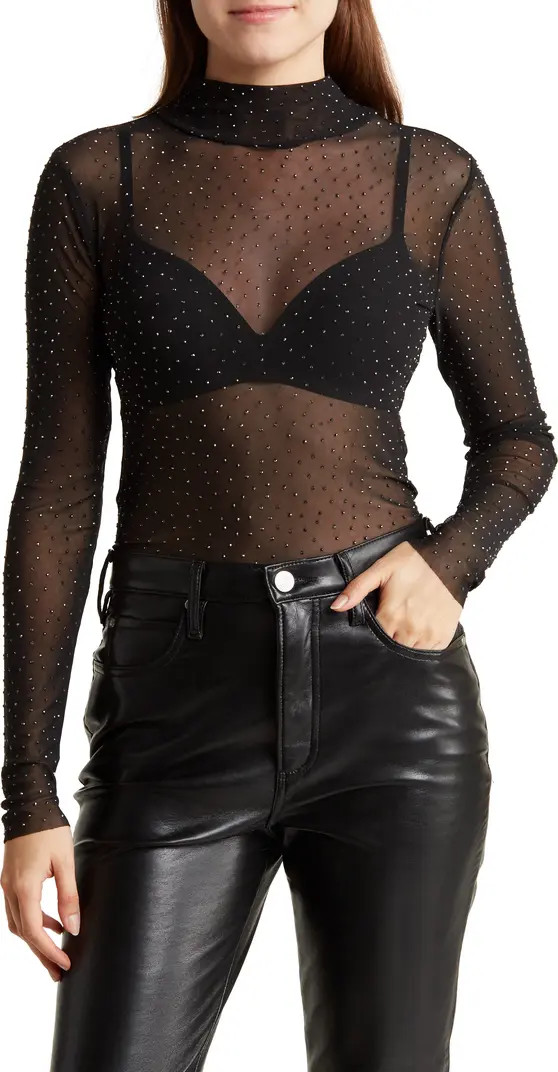 Zoe Rhinestone Long Sleeve Turtleneck Top | Nordstrom Rack