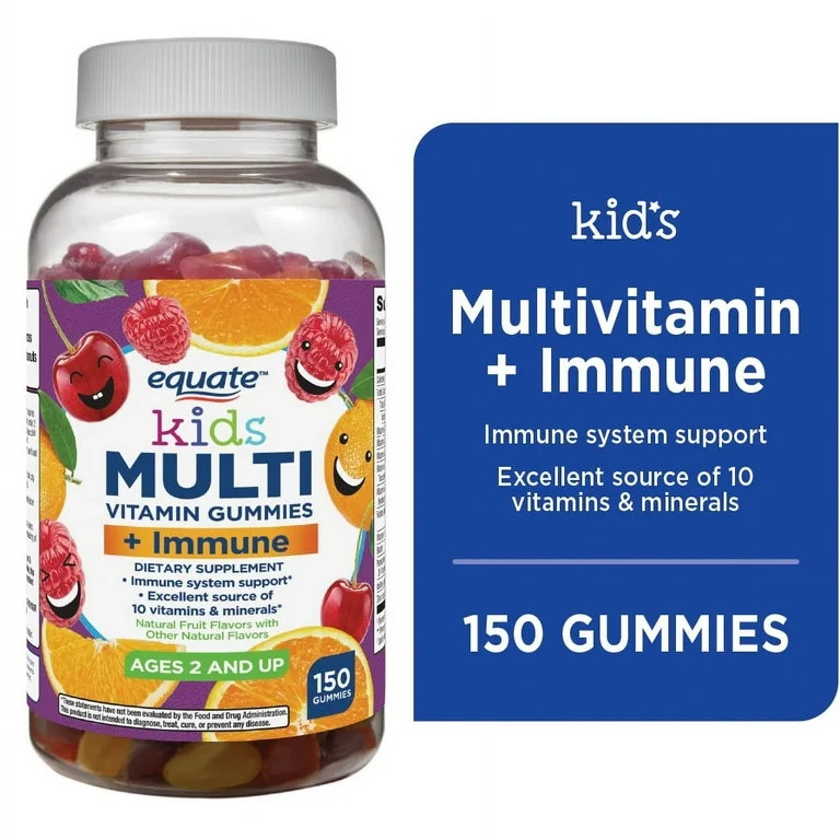 Equate Kids' Multivitamin + Immune Dietary Supplement Gummies, Natural Fruit, 150 Count | Walmart (US)