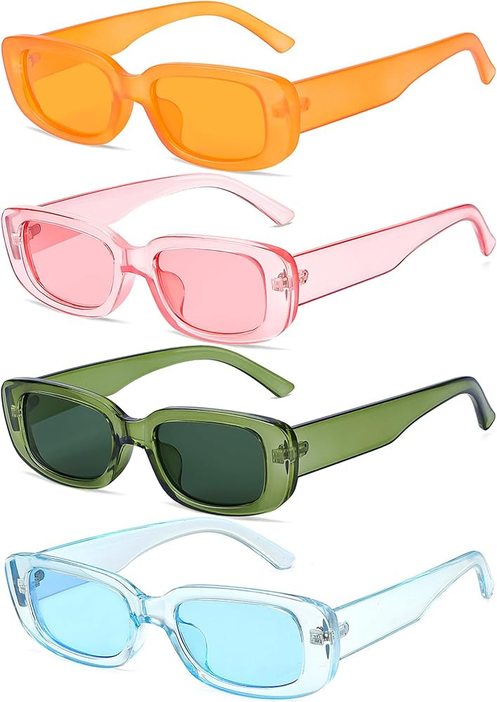 4 Pieces Retro Vintage Sunglasses Small Square Rectangle 90s Glasses Trendy Y2K for Women Aesthet... | Amazon (US)