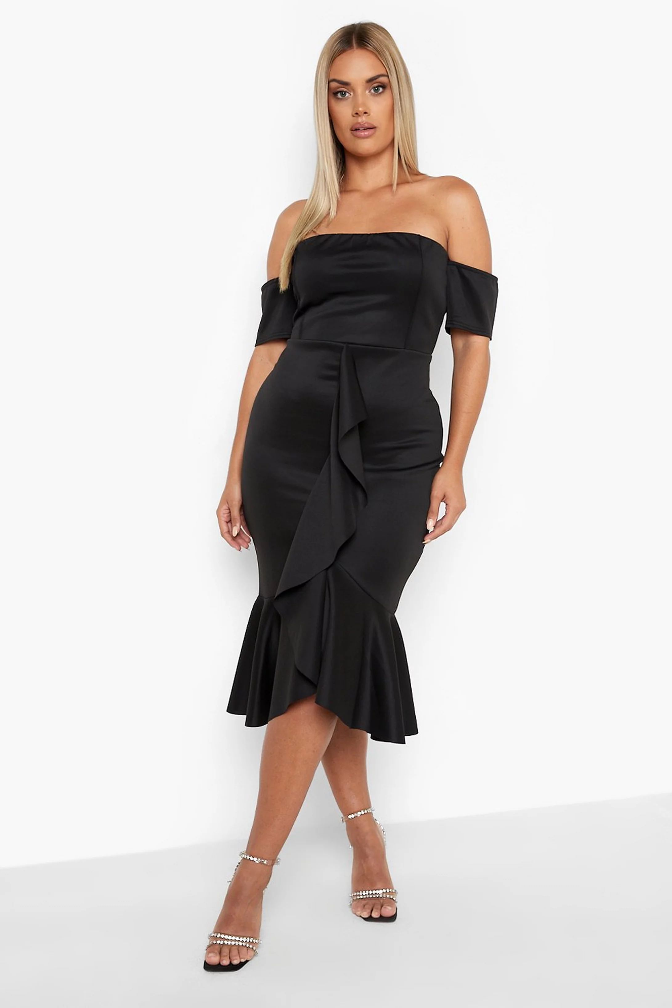 Plus Scuba Bardot Fish Tail Midi Dress | Boohoo.com (US & CA)