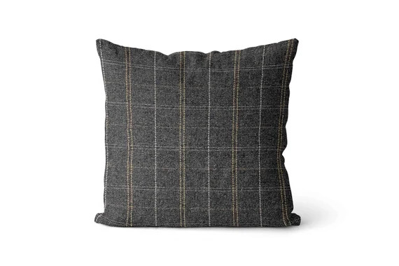 Charcoal Grey Wool Pillow Cover // Grey Window Pane Pillow | Etsy | Etsy (US)