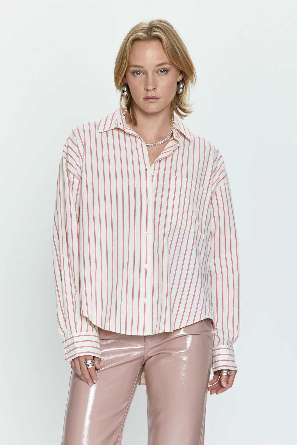 Sloane Oversized Button Down Shirt - Rose Multi Stripe | Pistola Denim