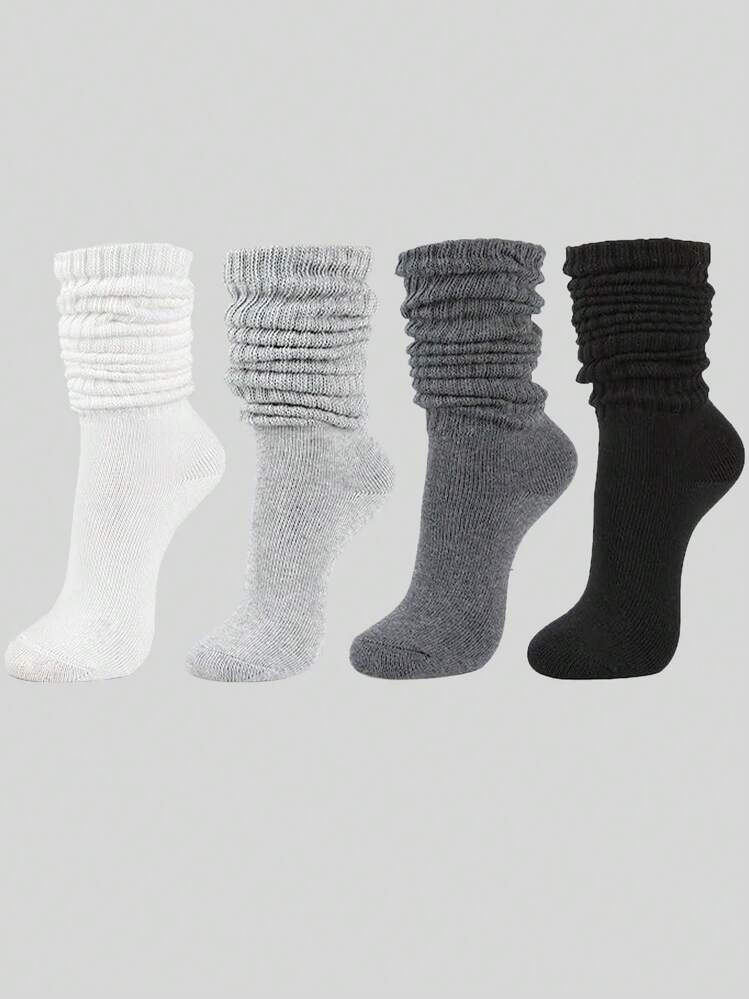 4pairs Women's Fall Winter Slouch Knit Socks Slouchy Socks Women Scrunch Socks Women Scrunchie So... | SHEIN