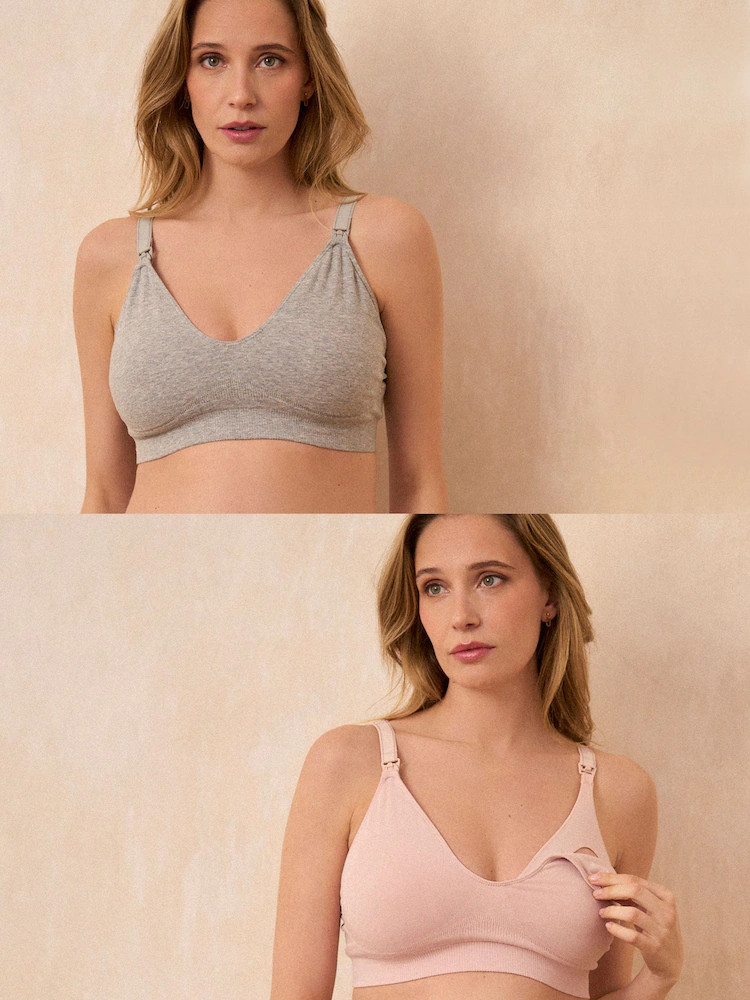 Seraphine Grey & Blush Pink Bamboo Soft Seamless Maternity & Nursing Bra 2 Pack | Next US