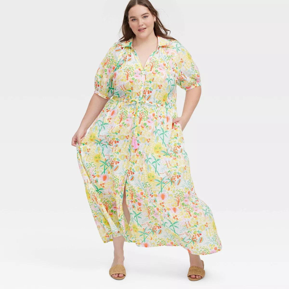 Women's Vacation Short Sleeve Maxi Dress Yellow/Green - Roller Rabbit x Target XXL | Target