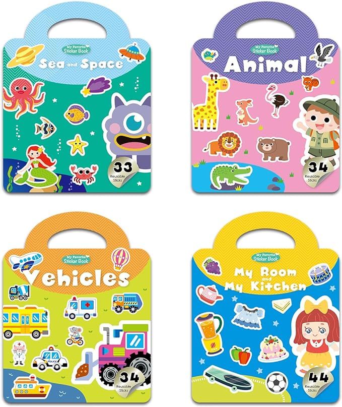 Reusable Sticker Books for Kids, Jelly Stickers Activity Books,Sticker Activity Books for Kids, R... | Amazon (US)