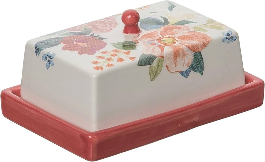 Transpac L0099 Floral Boutique Butter Dish, Set of 2, 4.50-inch Length, Dolomite | Amazon (US)