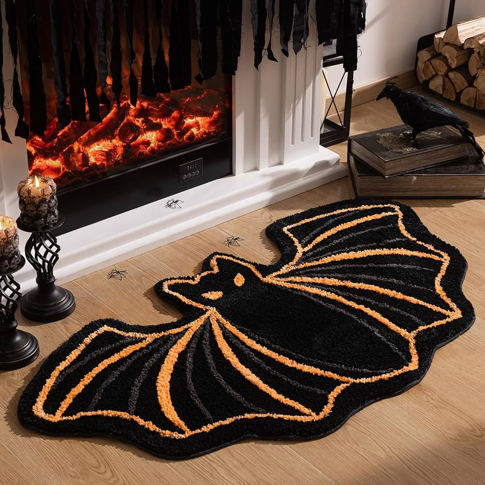 Phantoscope Happy Halloween Rug Black Bat Shaped Area Rug, Soft Tufted Mat for Front Door Living ... | Amazon (US)