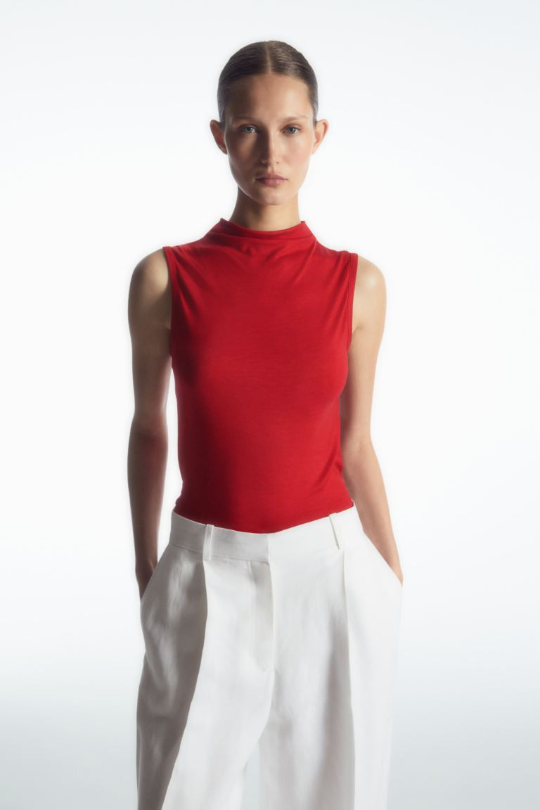 HIGH-NECK SLEEVELESS TANK TOP | H&M (UK, MY, IN, SG, PH, TW, HK)