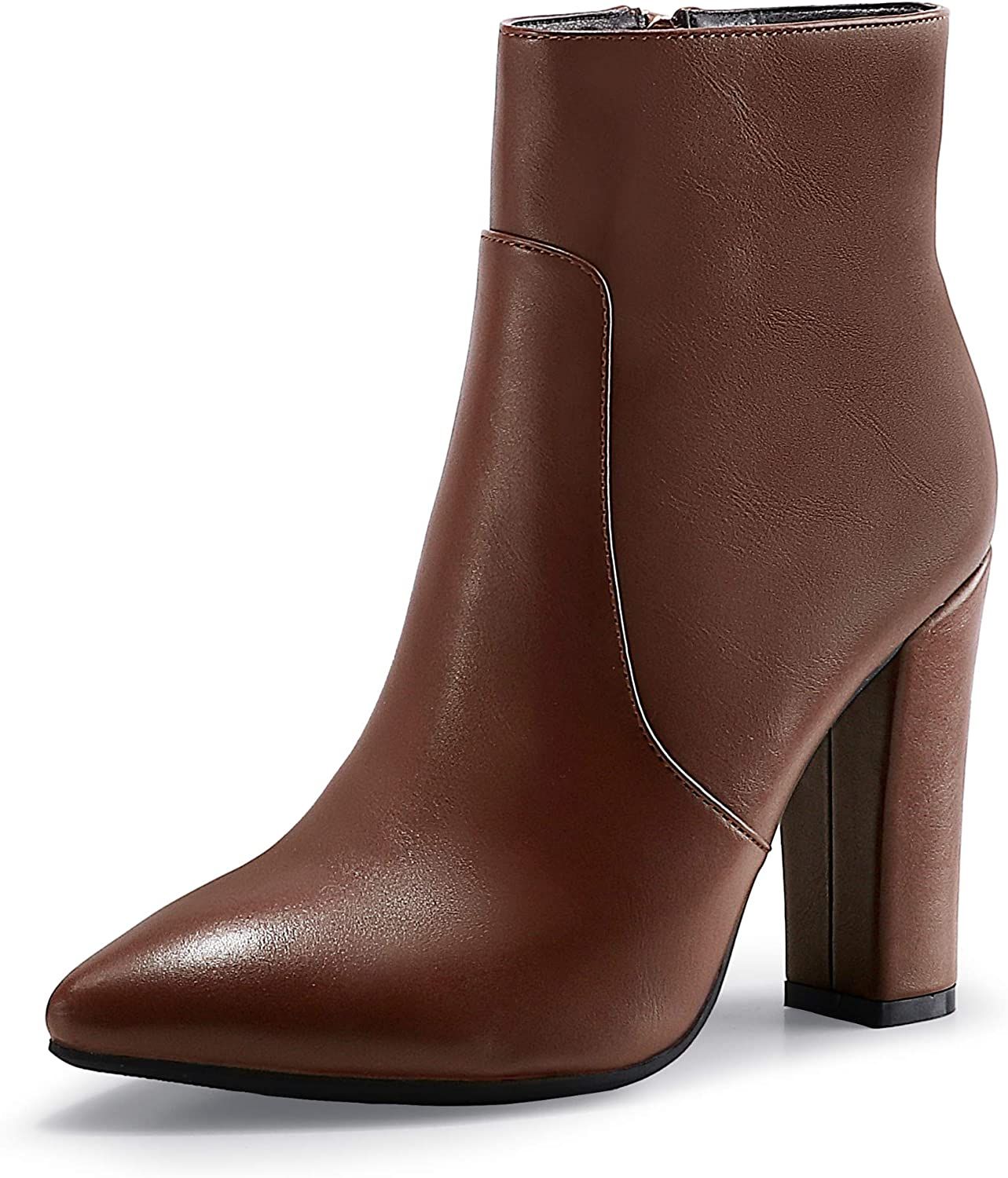 Amazon.com | IDIFU Women's Dress Pointed Toe Short Boots Chunky High Heels Side Zipper Ankle Boot... | Amazon (US)