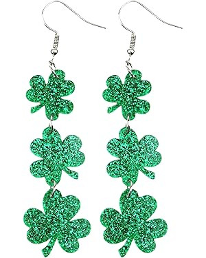 St Patricks Day Green Clover Earrings Shamrock Dangle Earrings for Women, St. Patrick's Day Acces... | Amazon (US)