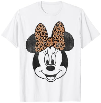 Disney Minnie Mouse Distressed Vintage Leopard Bow Portrait T-Shirt Small | Amazon (US)