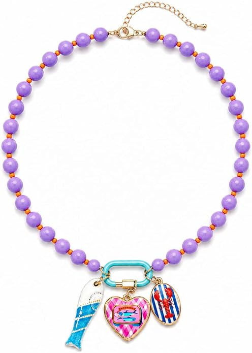 Colorful Beaded Necklace with Ocean Charms For Women, Boho Chunky Puffy Heart Starfish Shell Fish... | Amazon (US)
