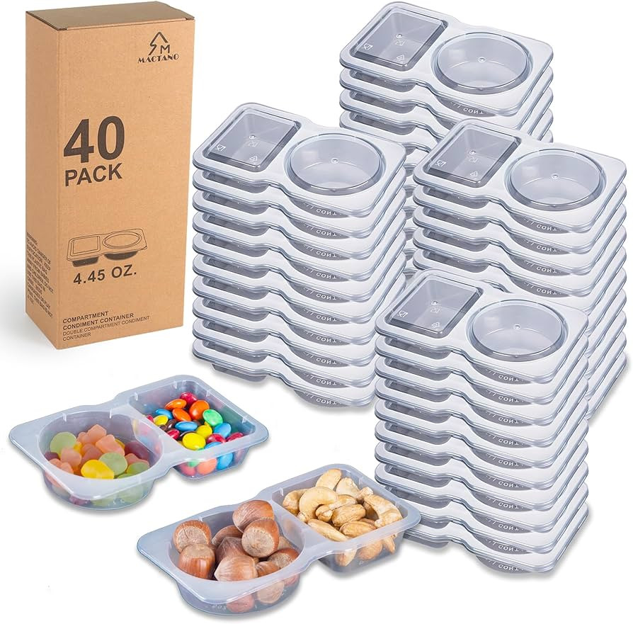 40 Sets Condiment Container with Lid, Disposable Double Compartment Plastic Container for Sauce S... | Amazon (US)