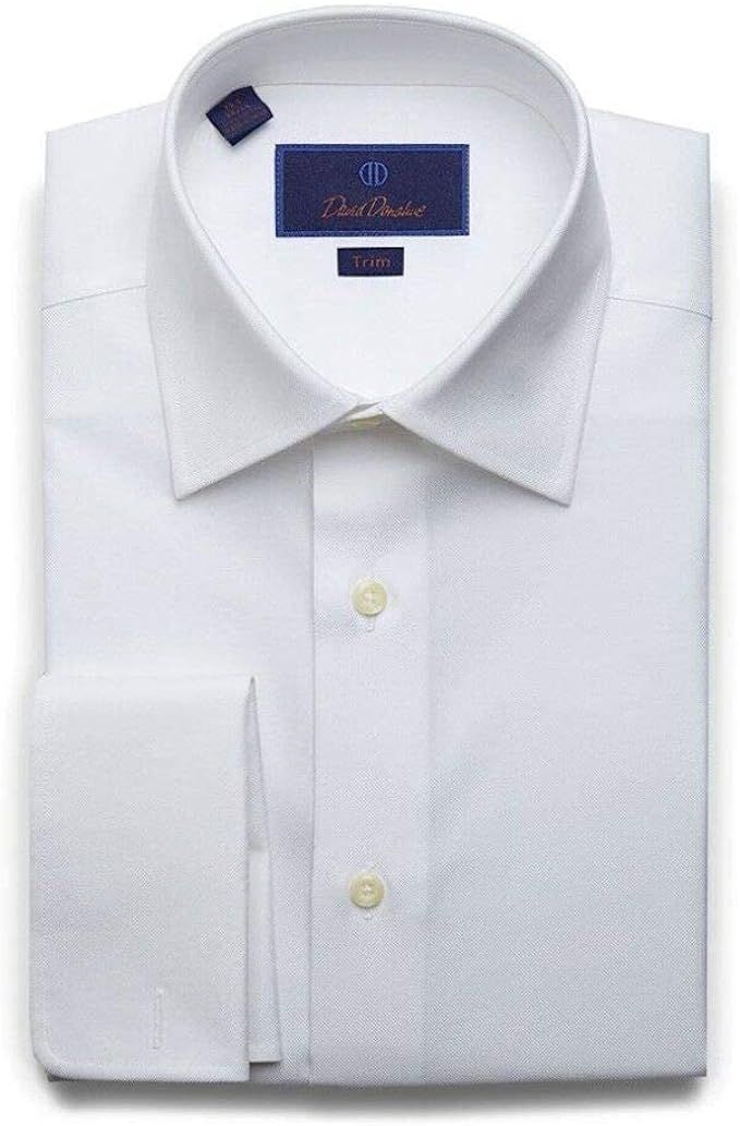 David Donahue Mens Trim Fit Cotton Micro Birdseye French Cuff Dress Shirt, White | Amazon (US)