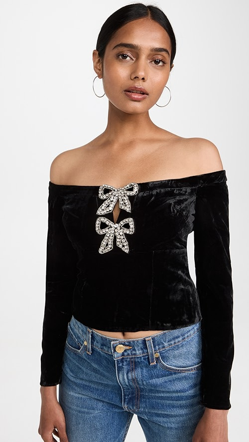Self Portrait Velvet Bow Top | SHOPBOP | Shopbop
