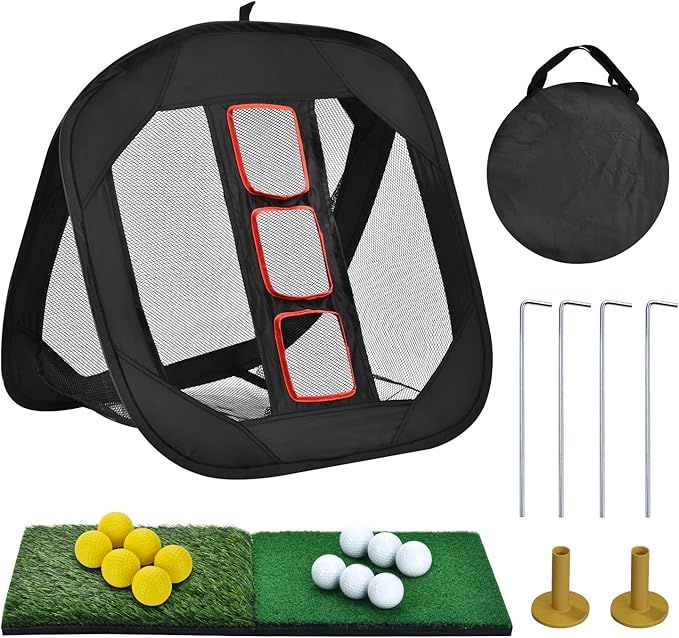 DURARANGE Pop-up Golf Chipping Net with Dual Turf Hitting Mat, 6 Driving Range Golf Balls, 6 Prac... | Amazon (US)