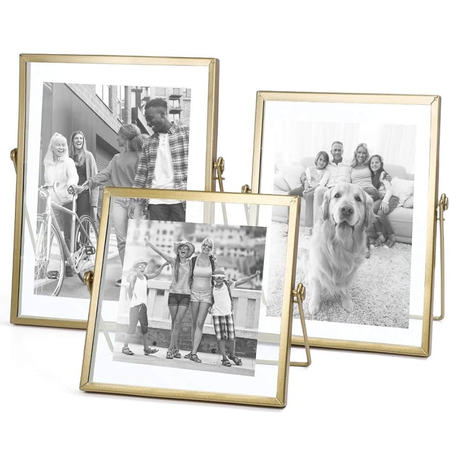 AceList Set of 3 Glass Photo Frame Collection Simple Metal Geometric Picture Frame with Glass Cov... | Amazon (US)