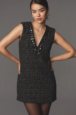 Maeve V-Neck Tweed Mini Dress | Anthropologie (US)