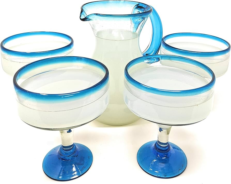 Dos Sueños Mexican Hand Blown Glass Drinkware Set - Includes Pitcher (84oz) and 4 Margarita Glas... | Amazon (US)