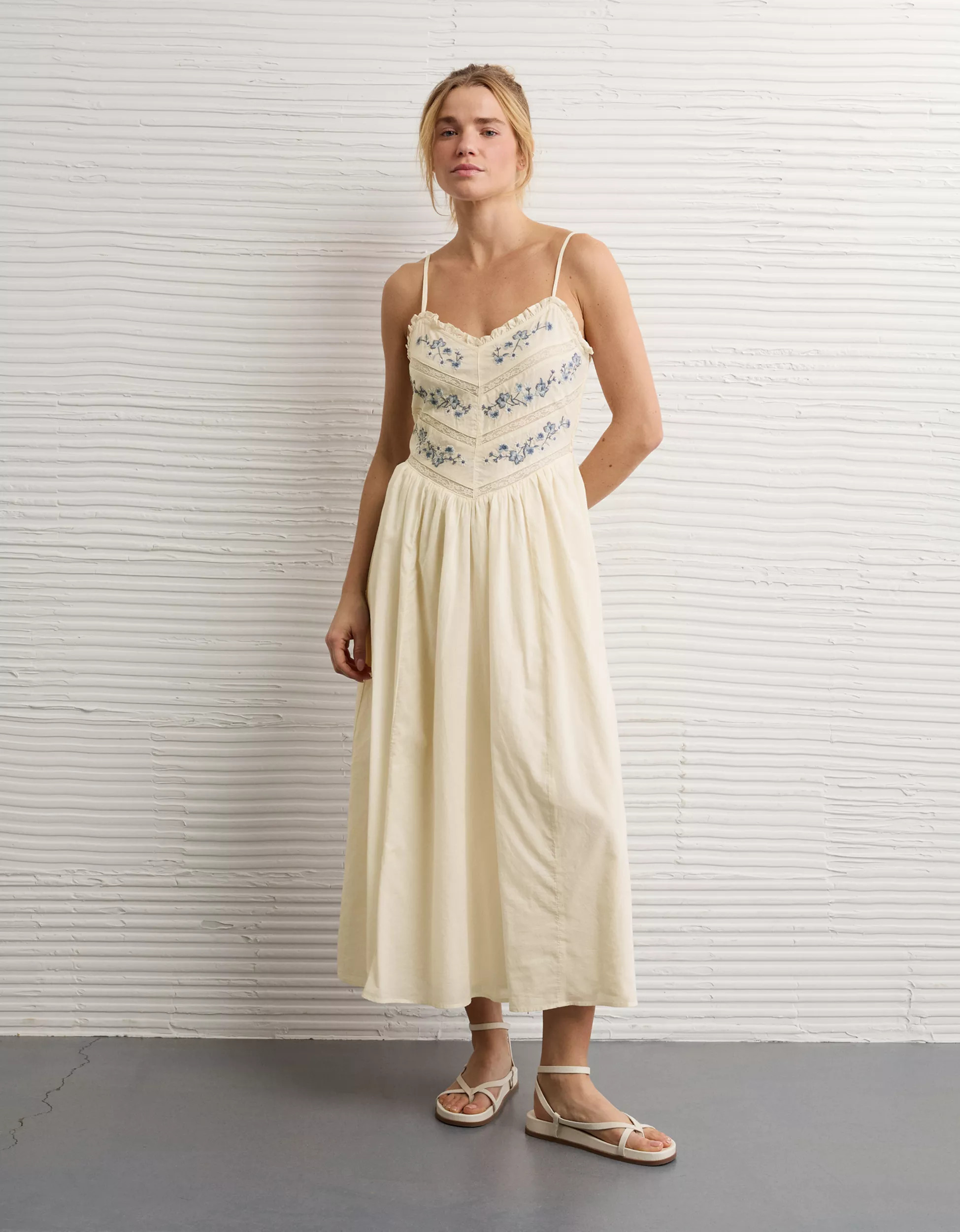 AE Bella Lace Inset Midi Dress | American Eagle Outfitters (US & CA)