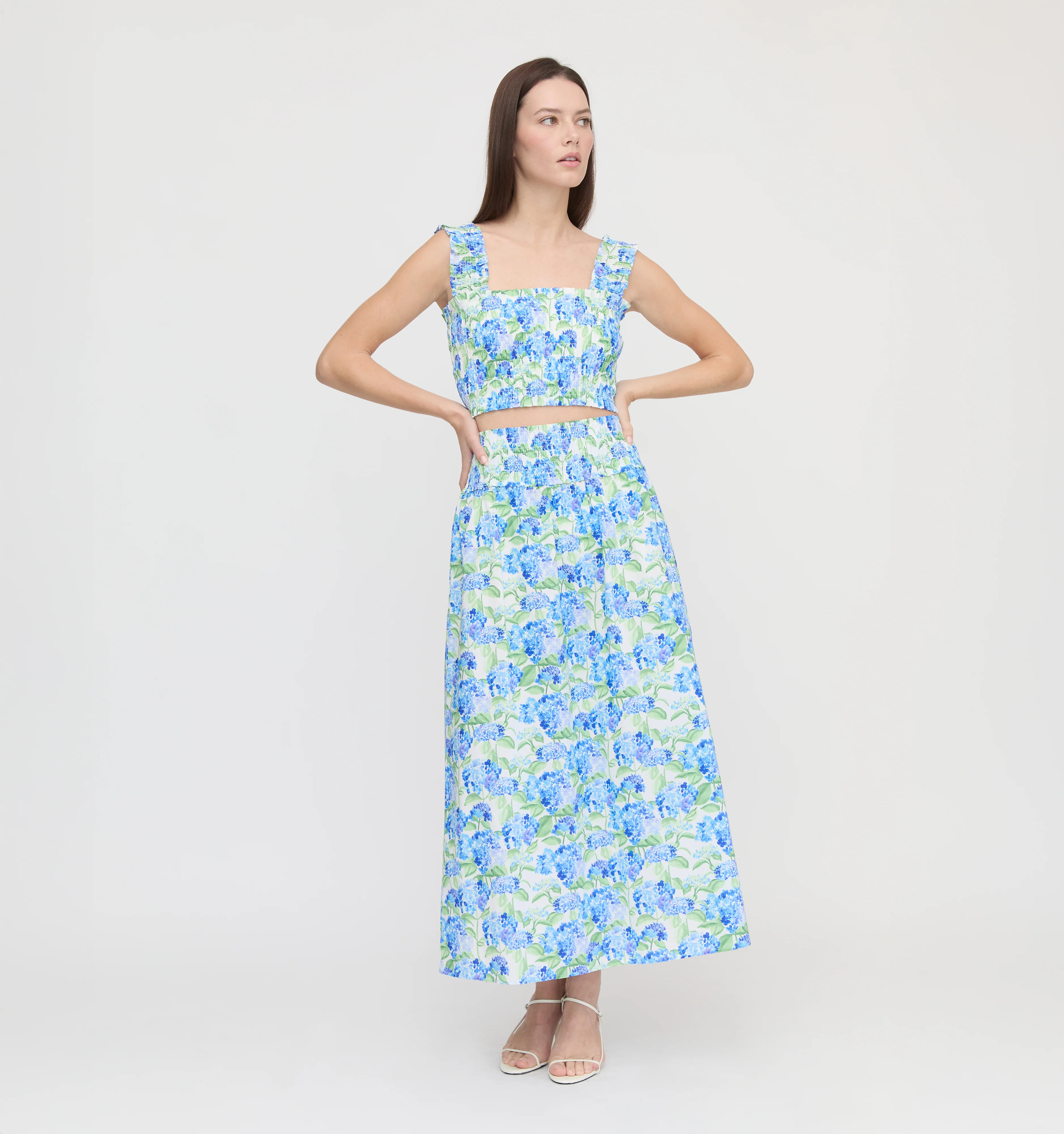 The Hill House x La Coqueta Delphine Nap Skirt - Blue Watercolor Hydrangea | Hill House Home US