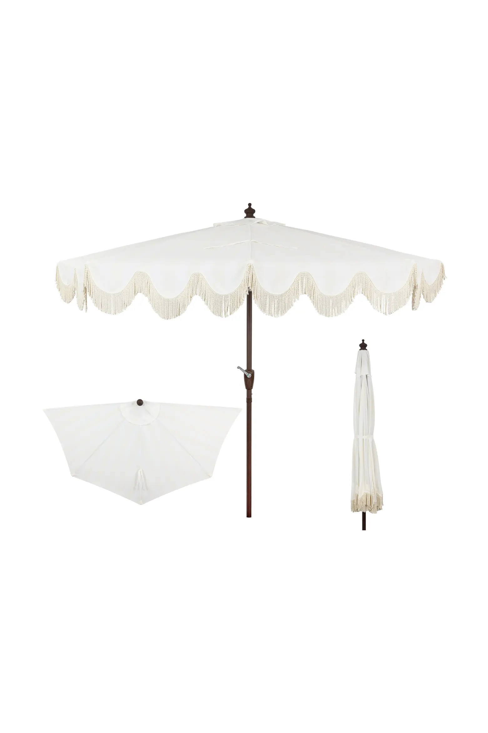 Beverly Coastal Half Patio Umbrella, Space-Saving Balcony Shade with Scalloped Fringe, Crank & Ma... | Nordstrom