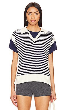 Michael Stars Torrance Collared Sweater Vest in Nocturnal Stripe from Revolve.com | Revolve Clothing (Global)