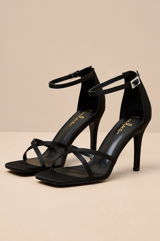 Graziella Black Satin High Heel Ankle Strap Sandals | Lulus