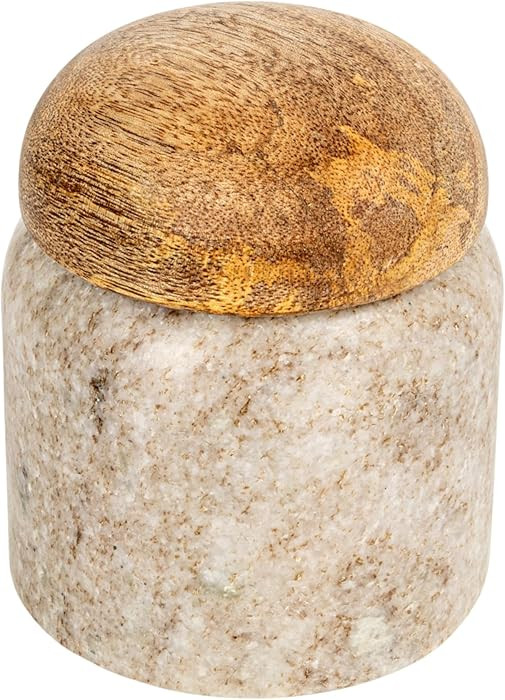 Creative Co-Op Unique Marble and Mango Wood Pinch Pot Canister with Lid, Beige | Amazon (US)
