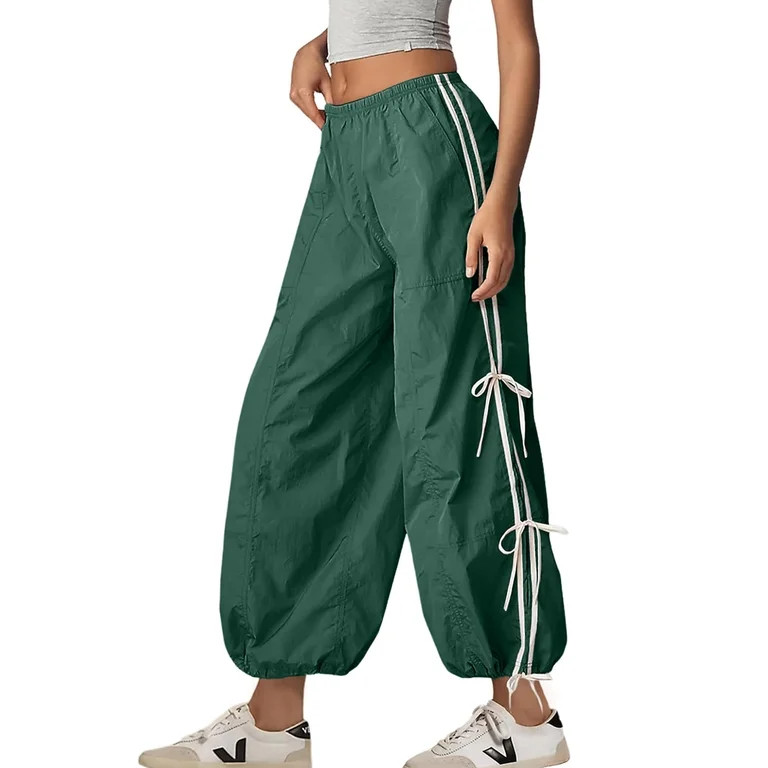 Lentta Parachute Pants for Women Elastic High Waist Full Twist Hiking Cargo Pants Trousers | Walmart (US)