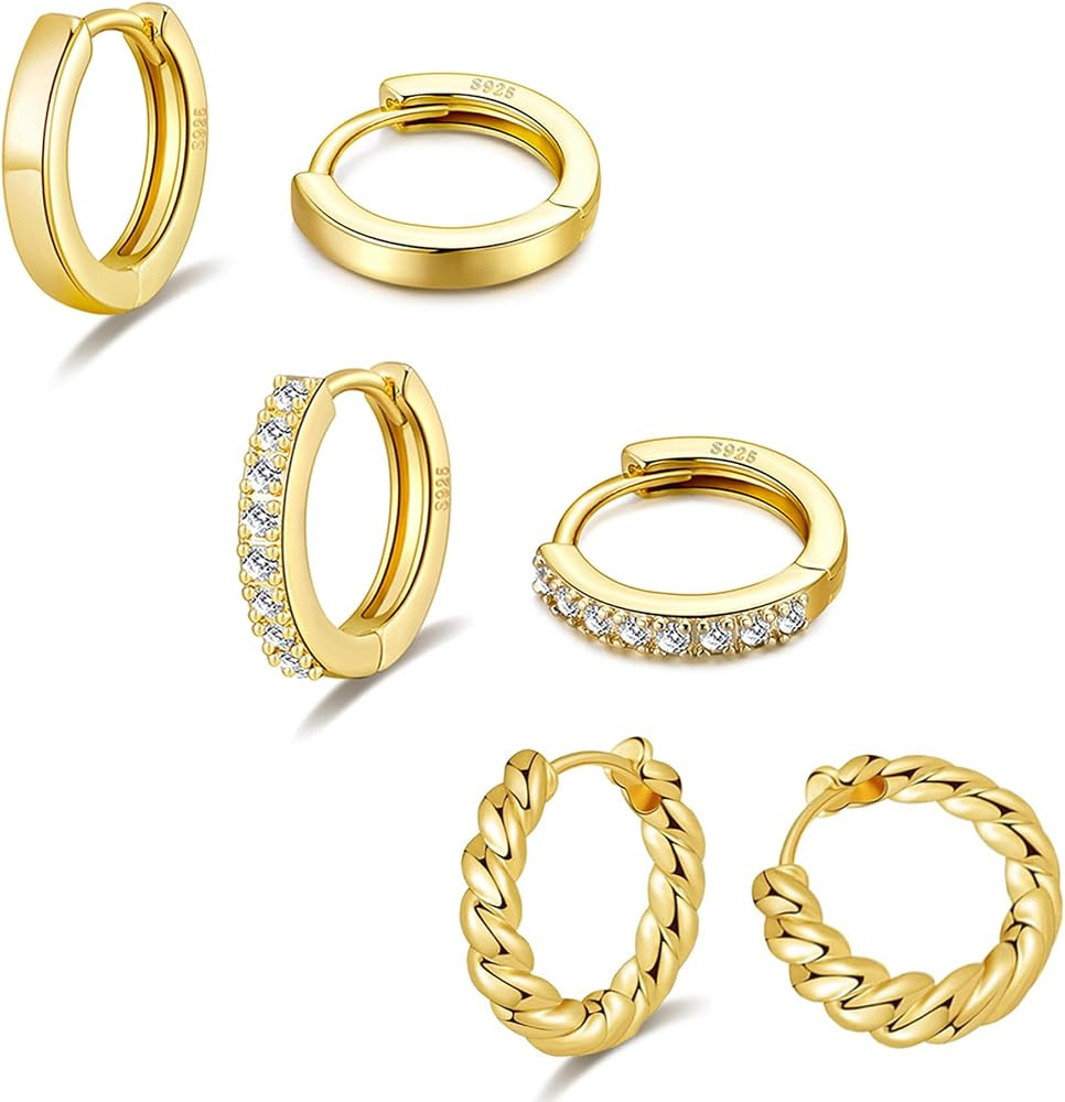 PRETOLE 925 Sterling Silver Hoop Earrings for Women Gold Huggie Hoop Earrings Hypoallergenic Ligh... | Amazon (US)