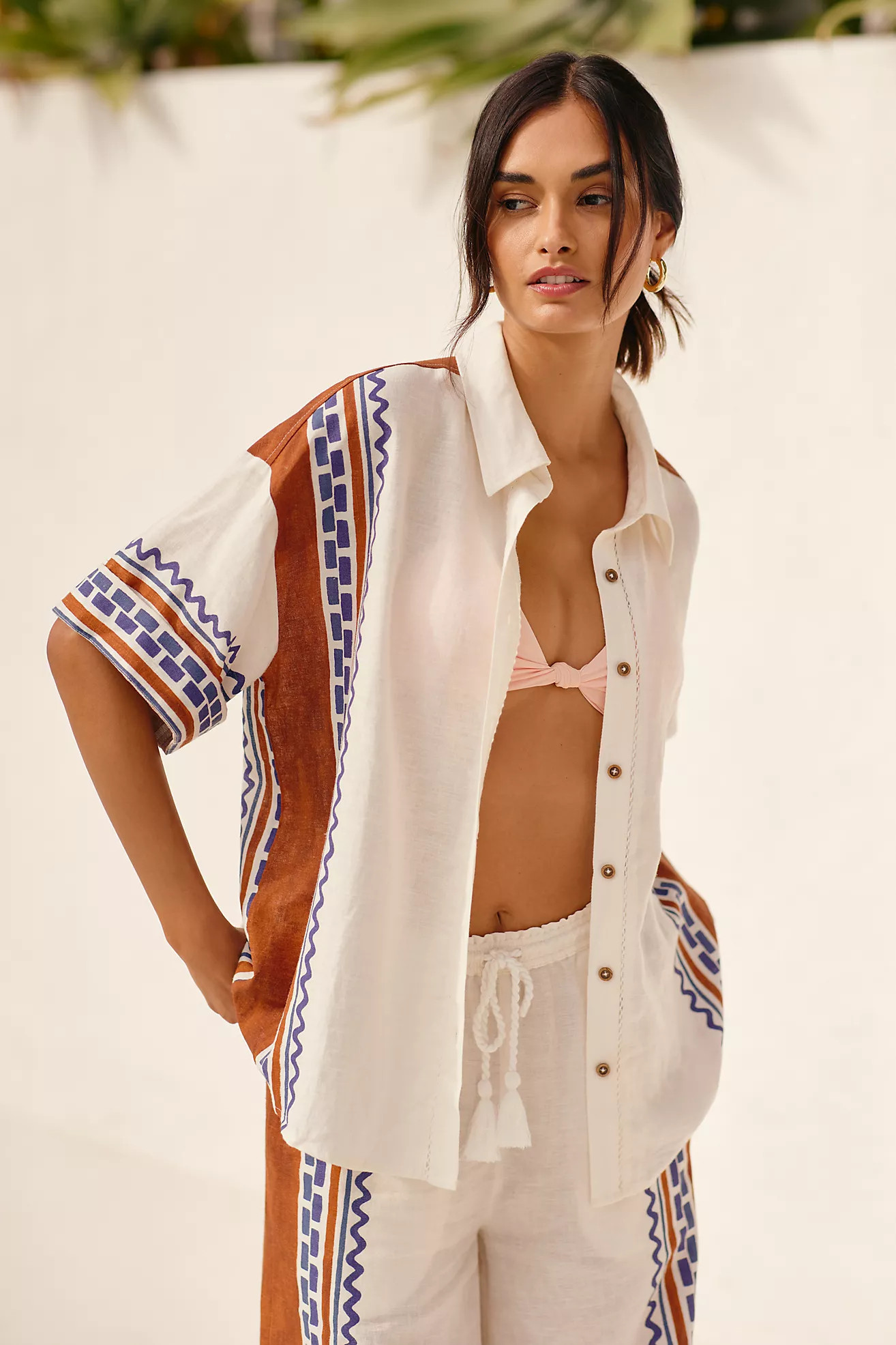 By Anthropologie Short-Sleeve Printed Linen Buttondown Shirt | Anthropologie (US)