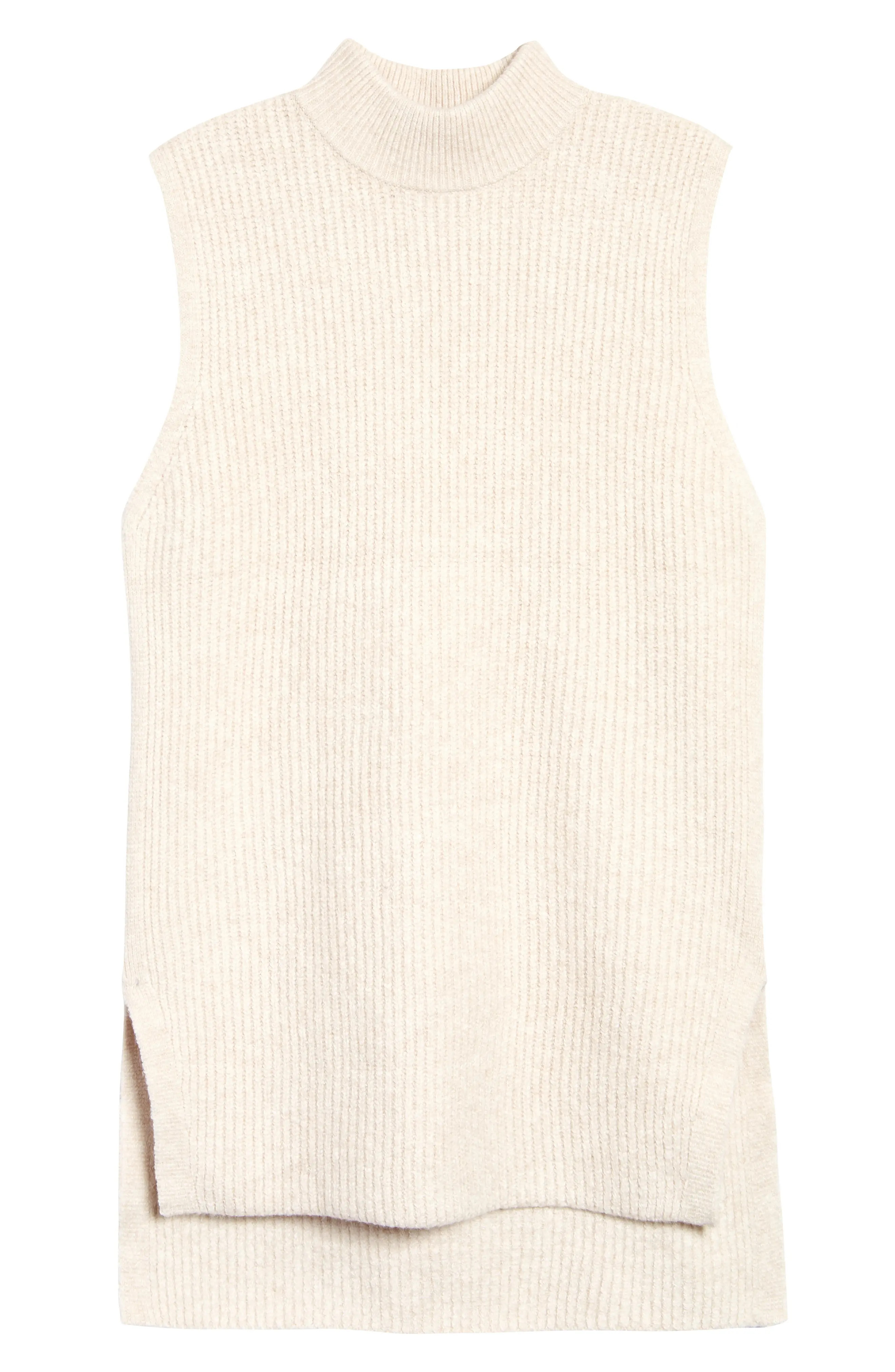 Treasure & Bond Mock Neck Sleeveless Sweater, Size Large in Beige Oatmeal Light Heather at Nordstrom | Nordstrom