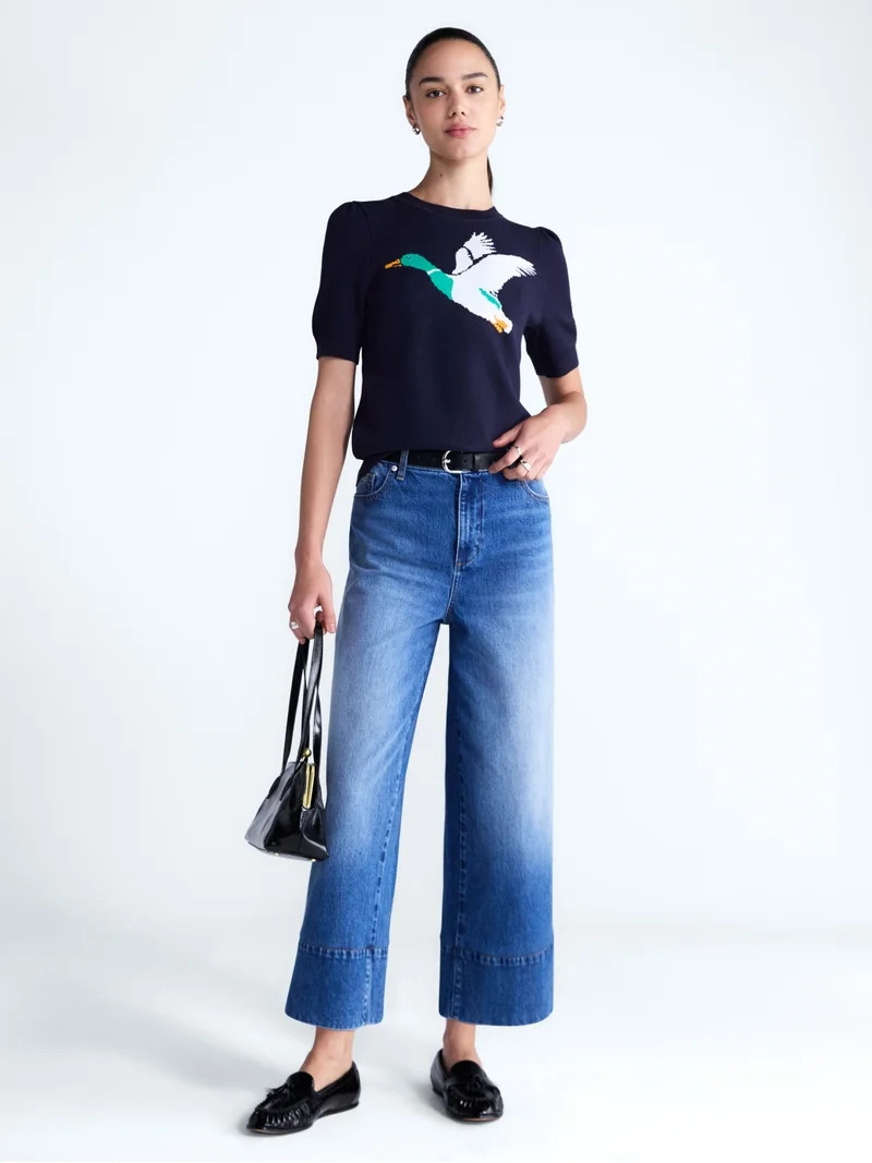 Free Assembly Women's High Rise Wide Leg Ankle Jeans, 27" Inseam, Sizes 0-16 | Walmart (US)
