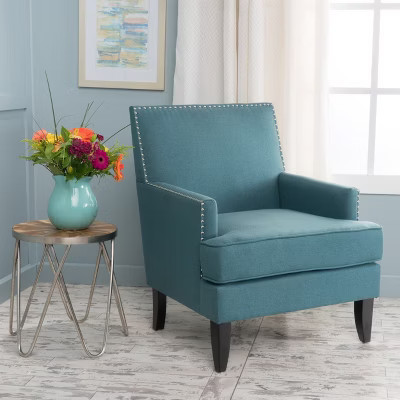 GDFStudio Richardson Contemporary Fabric Upholstered Club Chair with Nailhead Trim, Dark Teal | Target